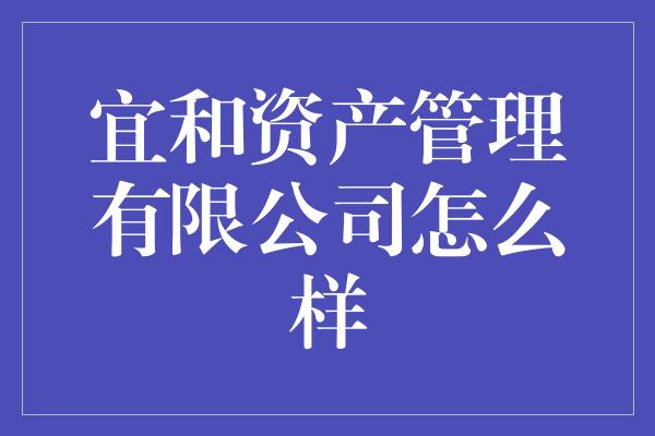 宜和资产管理有限公司怎么样