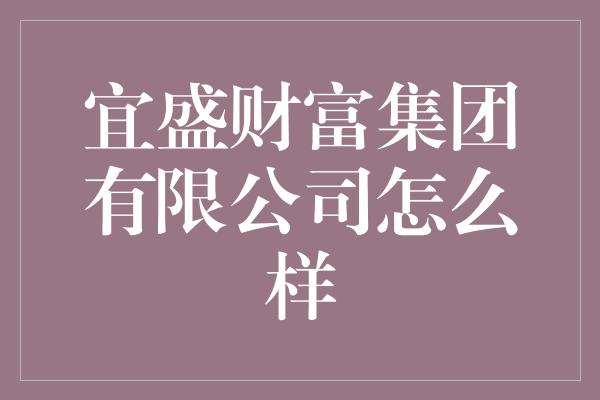 宜盛财富集团有限公司怎么样