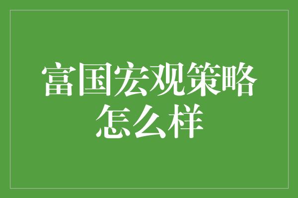 富国宏观策略怎么样