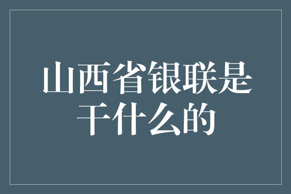 山西省银联是干什么的