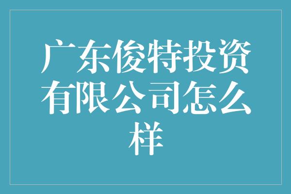 广东俊特投资有限公司怎么样