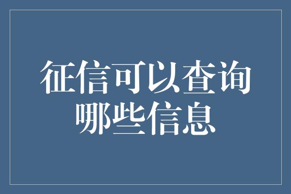 征信可以查询哪些信息