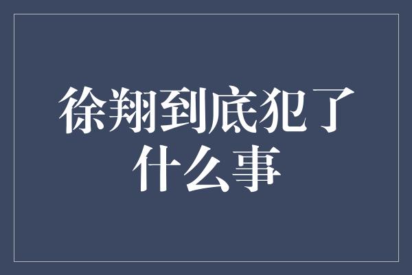 徐翔到底犯了什么事