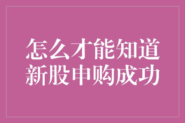 怎么才能知道新股申购成功