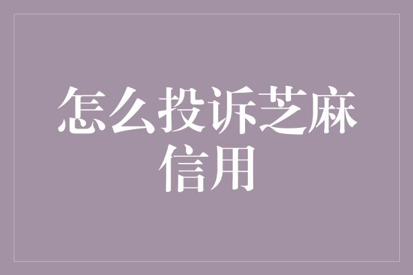 怎么投诉芝麻信用