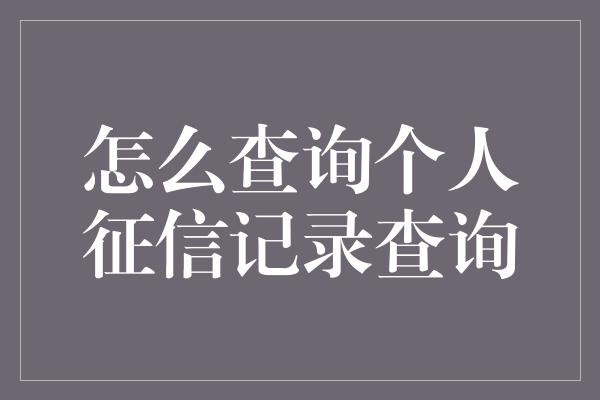 怎么查询个人征信记录查询