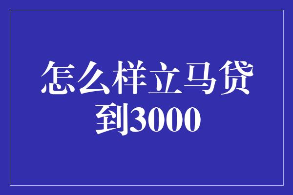 怎么样立马贷到3000