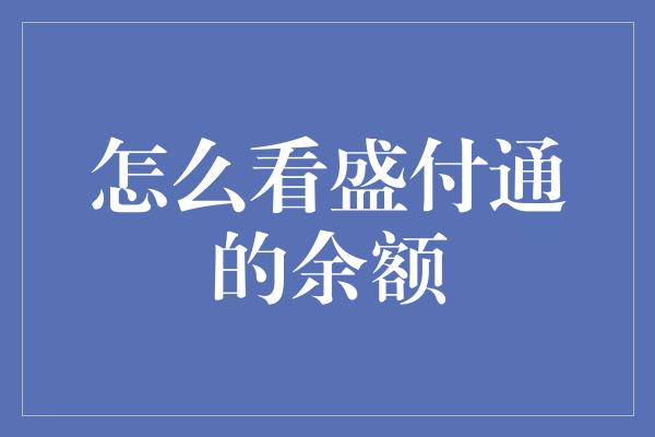 怎么看盛付通的余额