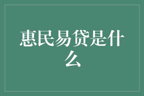 惠民易贷是什么