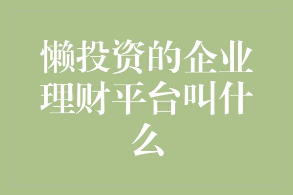 懒投资的企业理财平台叫什么