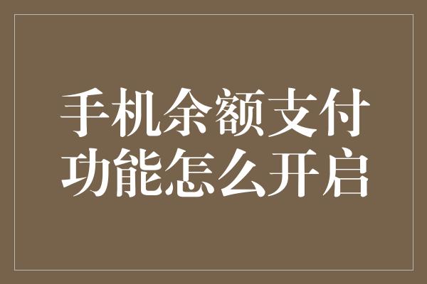 手机余额支付功能怎么开启