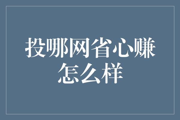 投哪网省心赚怎么样