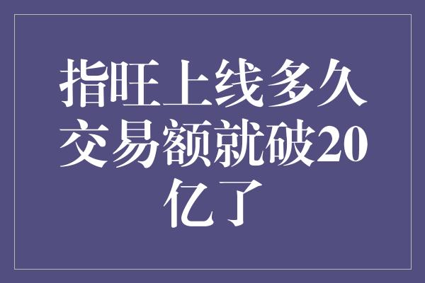 指旺上线多久交易额就破20亿了