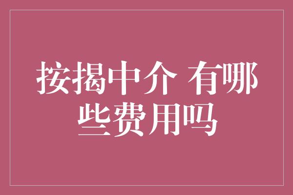 按揭中介 有哪些费用吗