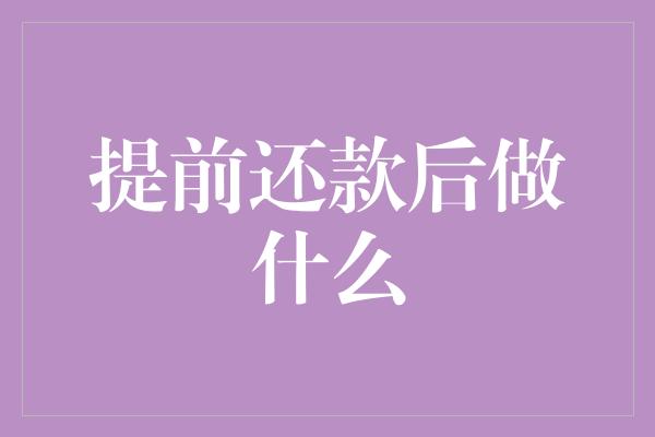 提前还款后做什么