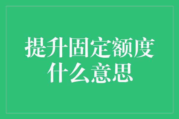 提升固定额度什么意思