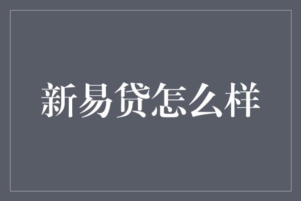 新易贷怎么样