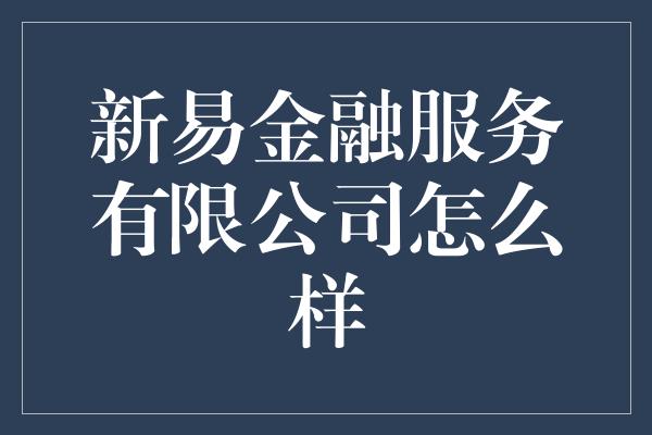 新易金融服务有限公司怎么样