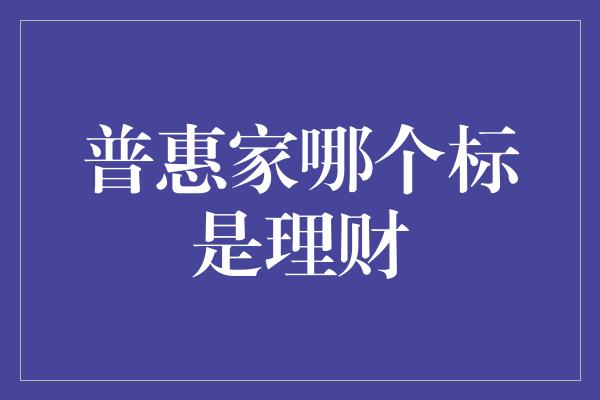 普惠家哪个标是理财