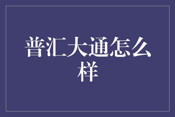 普汇大通怎么样