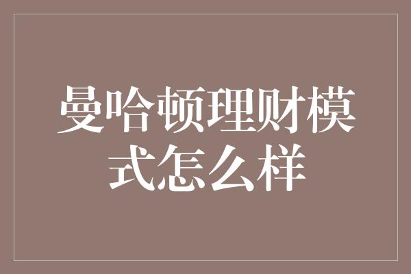 曼哈顿理财模式怎么样