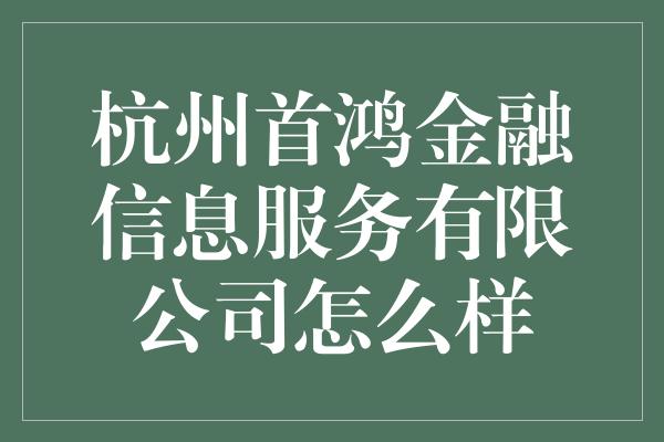 杭州首鸿金融信息服务有限公司怎么样