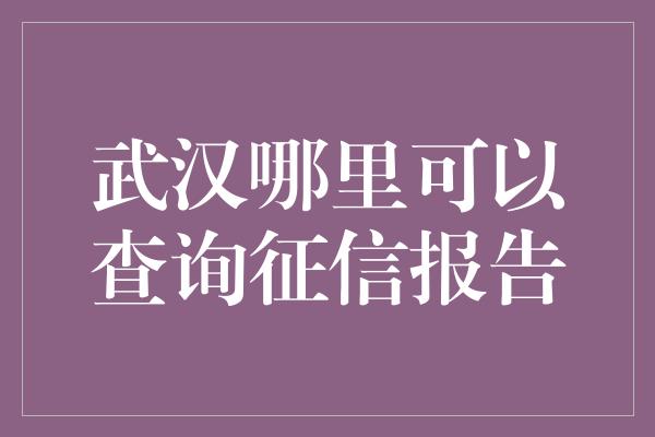 武汉哪里可以查询征信报告