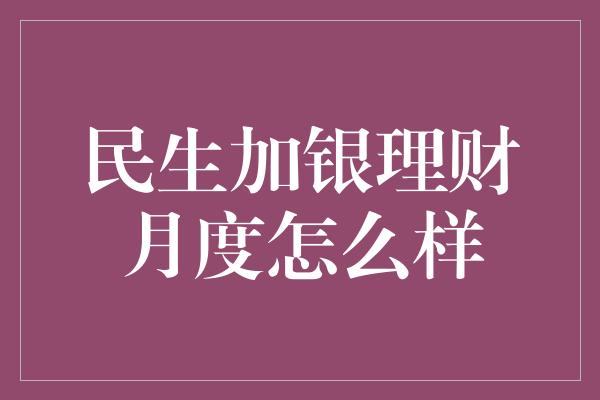 民生加银理财月度怎么样