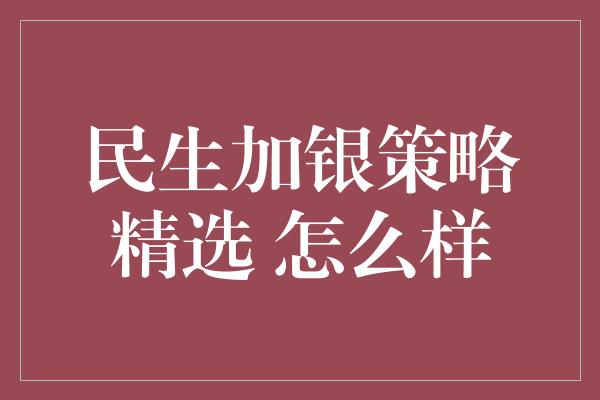 民生加银策略精选 怎么样