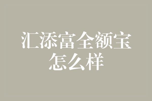 汇添富全额宝怎么样