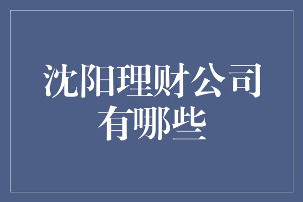 沈阳理财公司有哪些