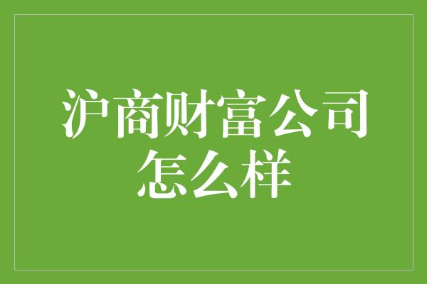 沪商财富公司怎么样