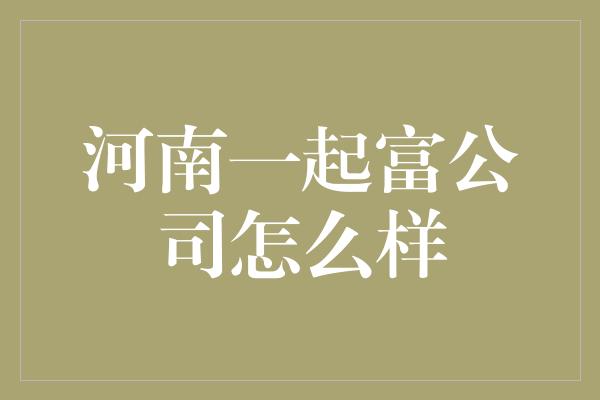 河南一起富公司怎么样