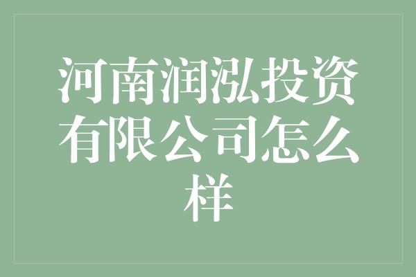 河南润泓投资有限公司怎么样