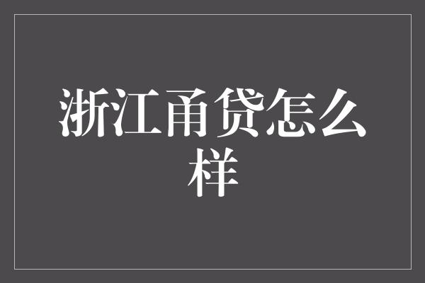 浙江甬贷怎么样