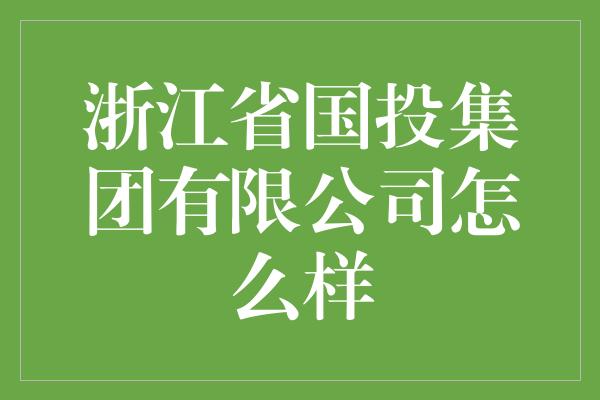 浙江省国投集团有限公司怎么样