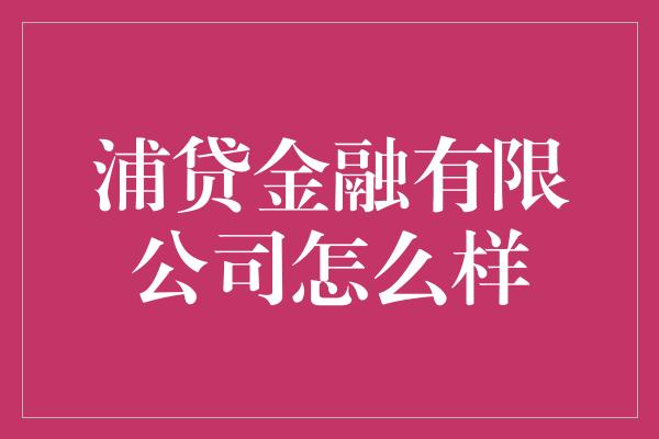 浦贷金融有限公司怎么样