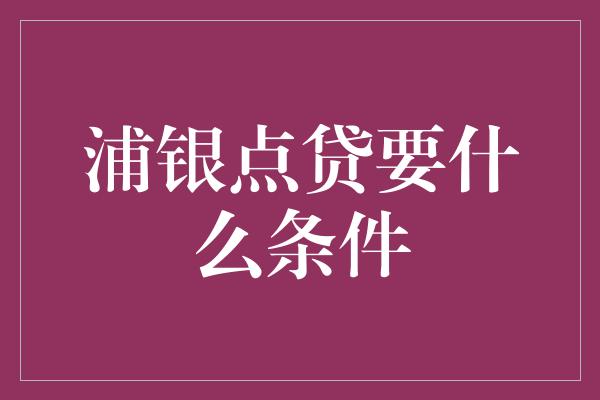 浦银点贷要什么条件