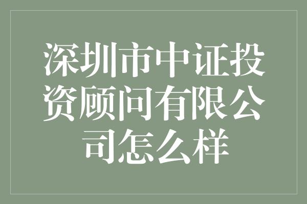 深圳市中证投资顾问有限公司怎么样