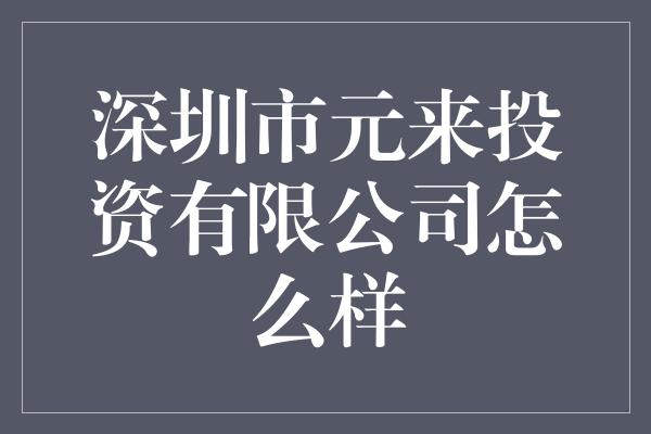 深圳市元来投资有限公司怎么样