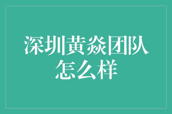 深圳黄焱团队怎么样