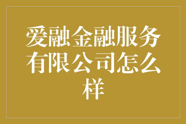 爱融金融服务有限公司怎么样