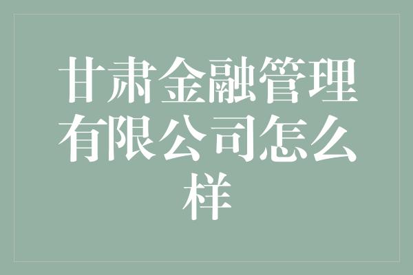 甘肃金融管理有限公司怎么样