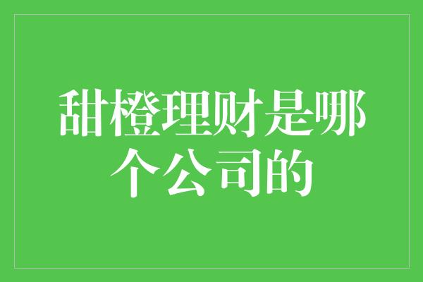 甜橙理财是哪个公司的