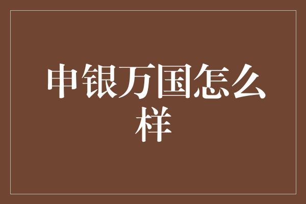 申银万国怎么样