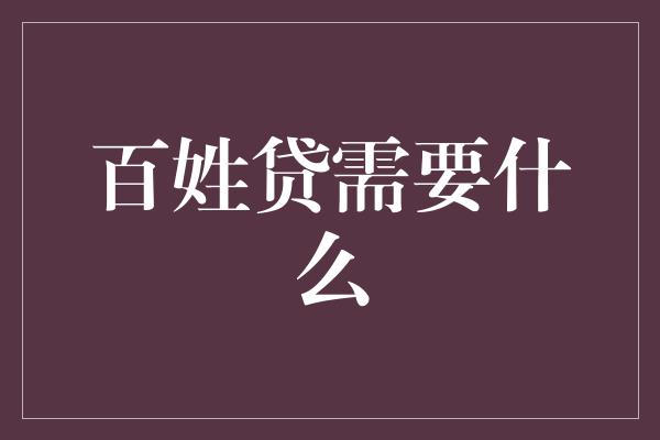 百姓贷需要什么