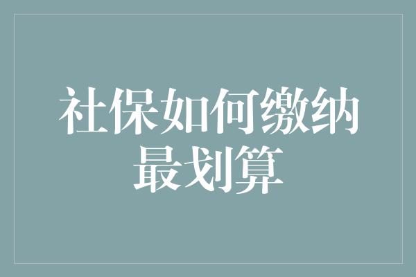 社保如何缴纳最划算