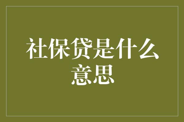 社保贷是什么意思