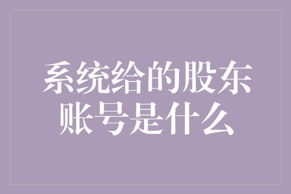 系统给的股东账号是什么