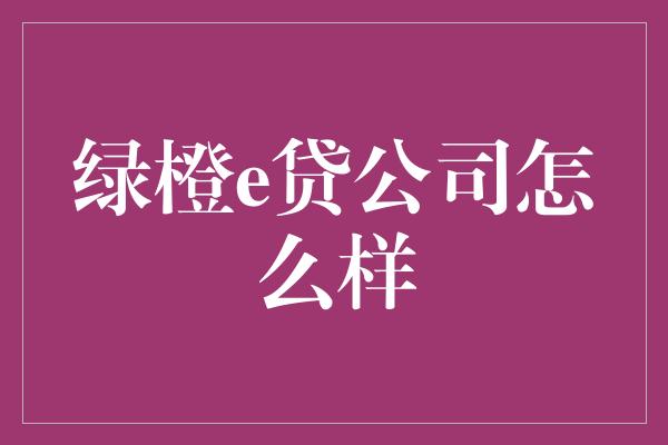 绿橙e贷公司怎么样